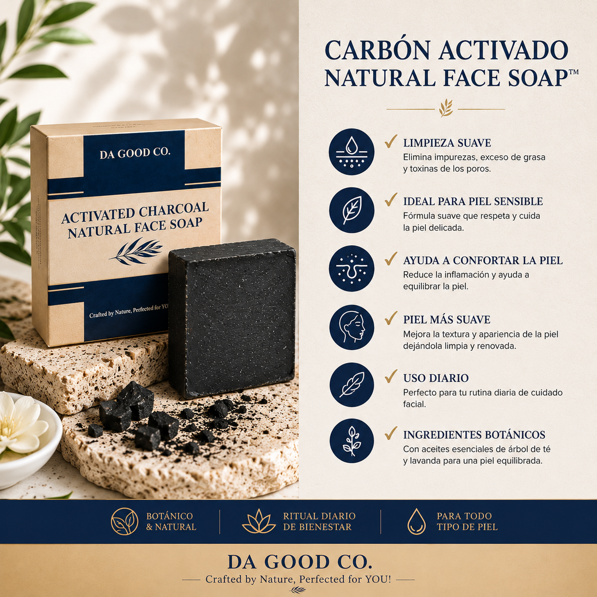 JABÓN PARA EL ROSTRO ACTIVATED CHARCOAL NATURAL™ | Limpieza Profunda y Equilibrio Diario