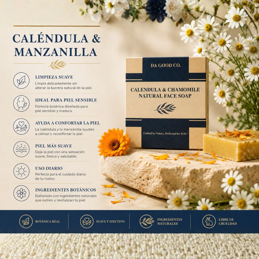 JABÓN PARA EL ROSTRO CALENDULA & CHAMOMILE NATURAL™ | Cuidado Suave para Piel Sensible